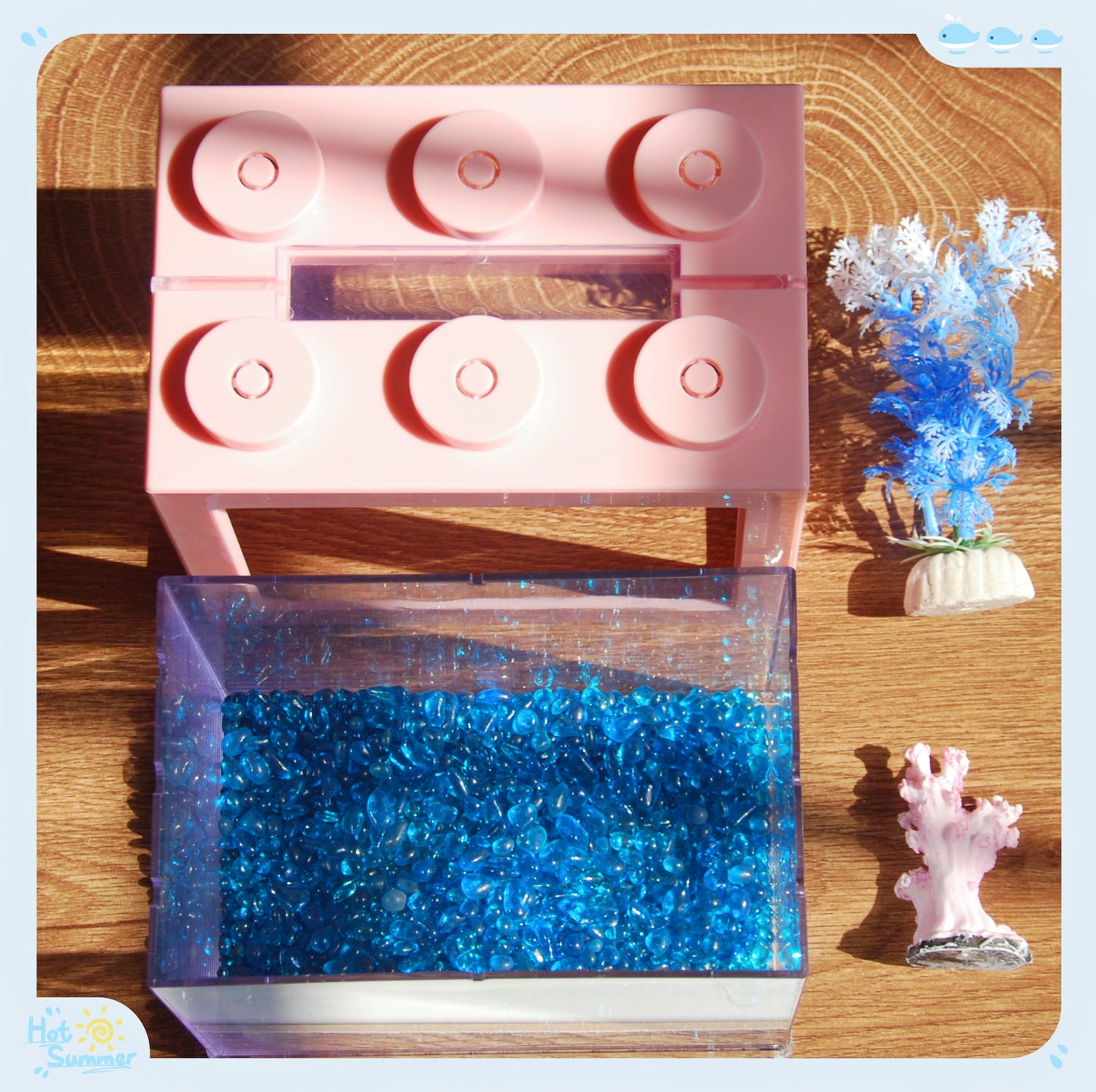 Small Betta Fish Tank, Stackable Mini Fish Tank Aquarium Tank Kit, 3/5 Gallon Rectangular Fish Bowl with Aquarium Gravel Decoration, Cube Tank for Seaweed Balls Sea Monkeys (Pink)