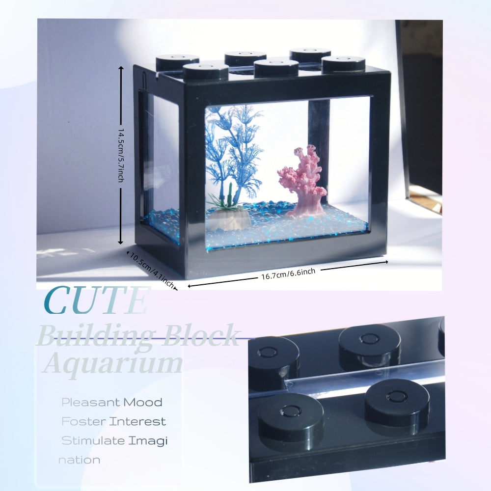 Small Betta Fish Tank, Stackable Mini Fish Tank Aquarium Tank Kit, 3/5 Gallon Rectangular Fish Bowl with Aquarium Gravel Decoration, Cube Tank for Seaweed Balls Sea Monkeys