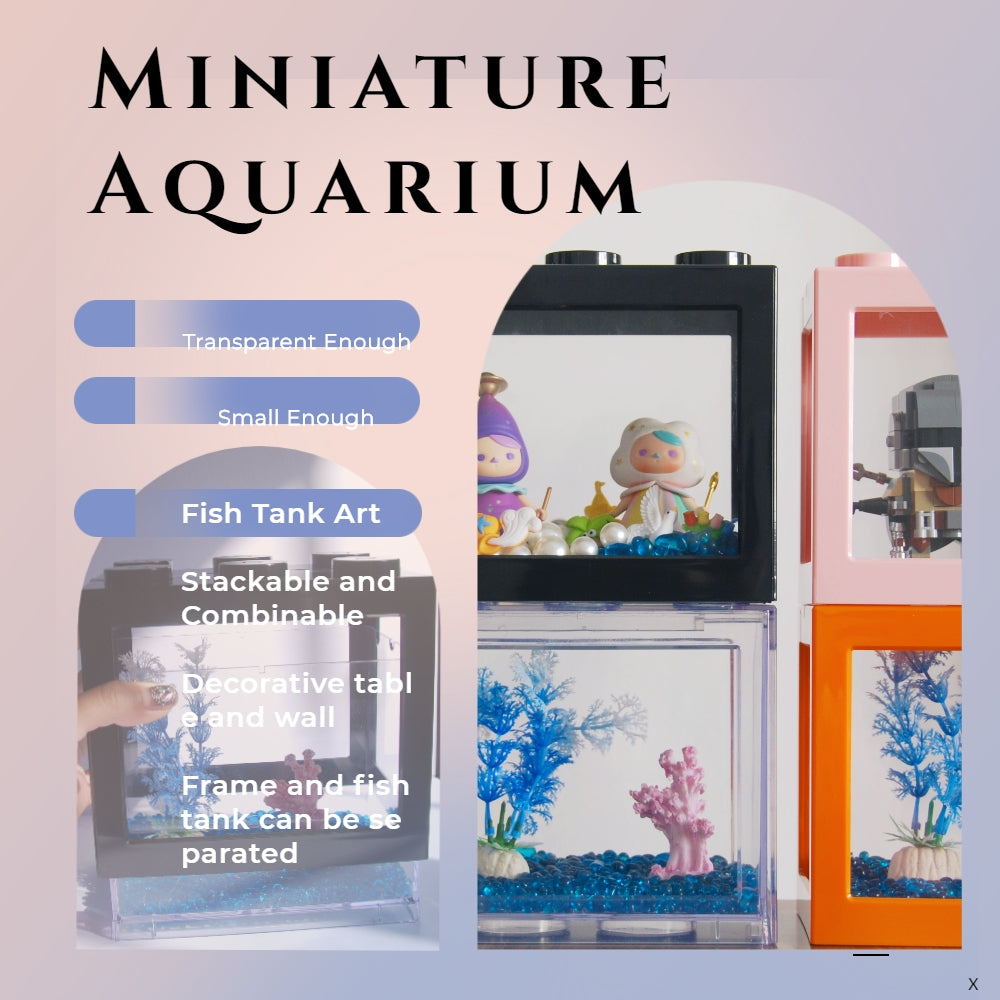 Small Betta Fish Tank, Stackable Mini Fish Tank Aquarium Tank Kit, 3/5 Gallon Rectangular Fish Bowl with Aquarium Gravel Decoration, Cube Tank for Seaweed Balls Sea Monkeys