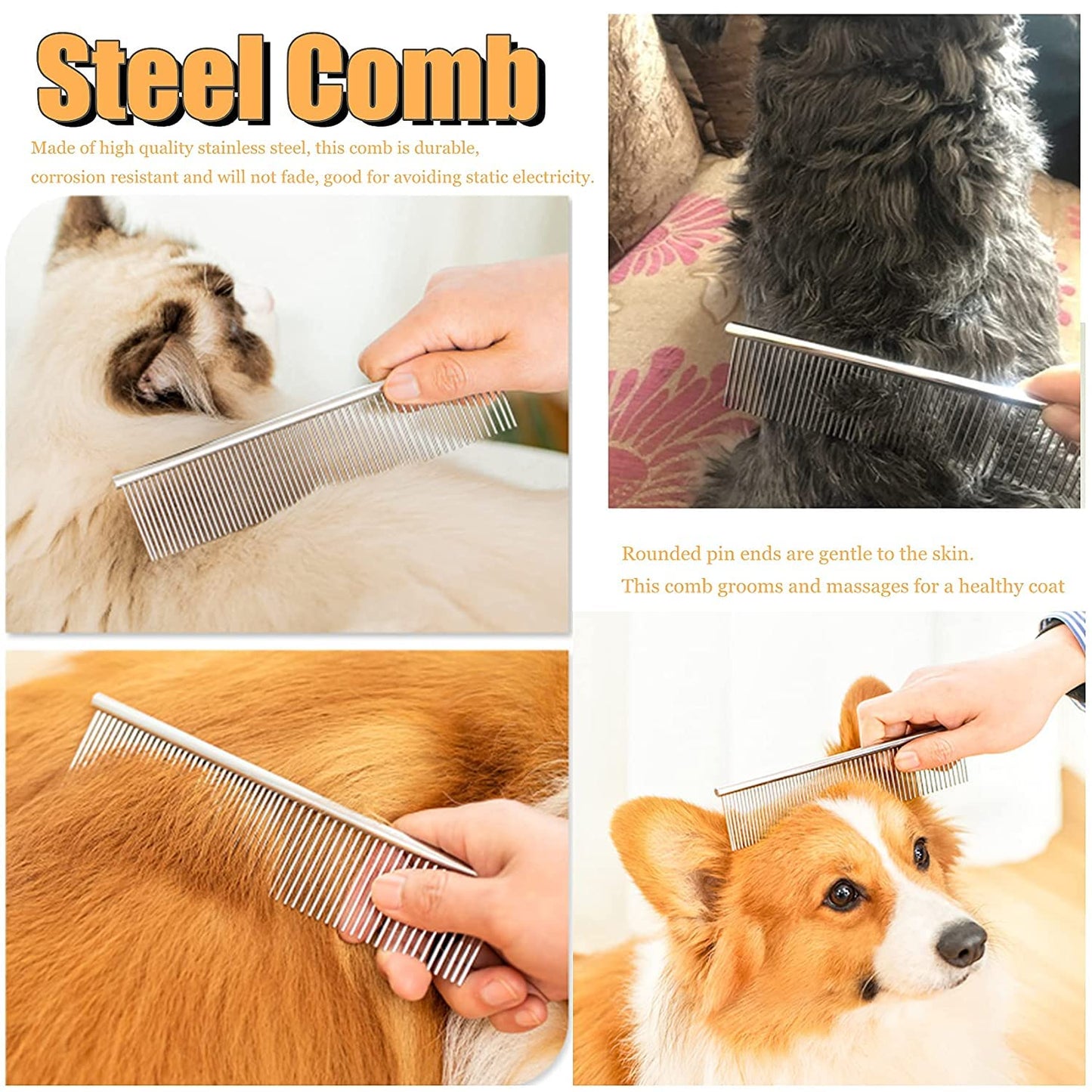 Dog Rake for Undercoat Long Tooth Dogs Comb, Rake Brush+Stainless Steel Shedding Comb, Husky Undercoat Rake Grooming Tool Set for Big Dog Horse