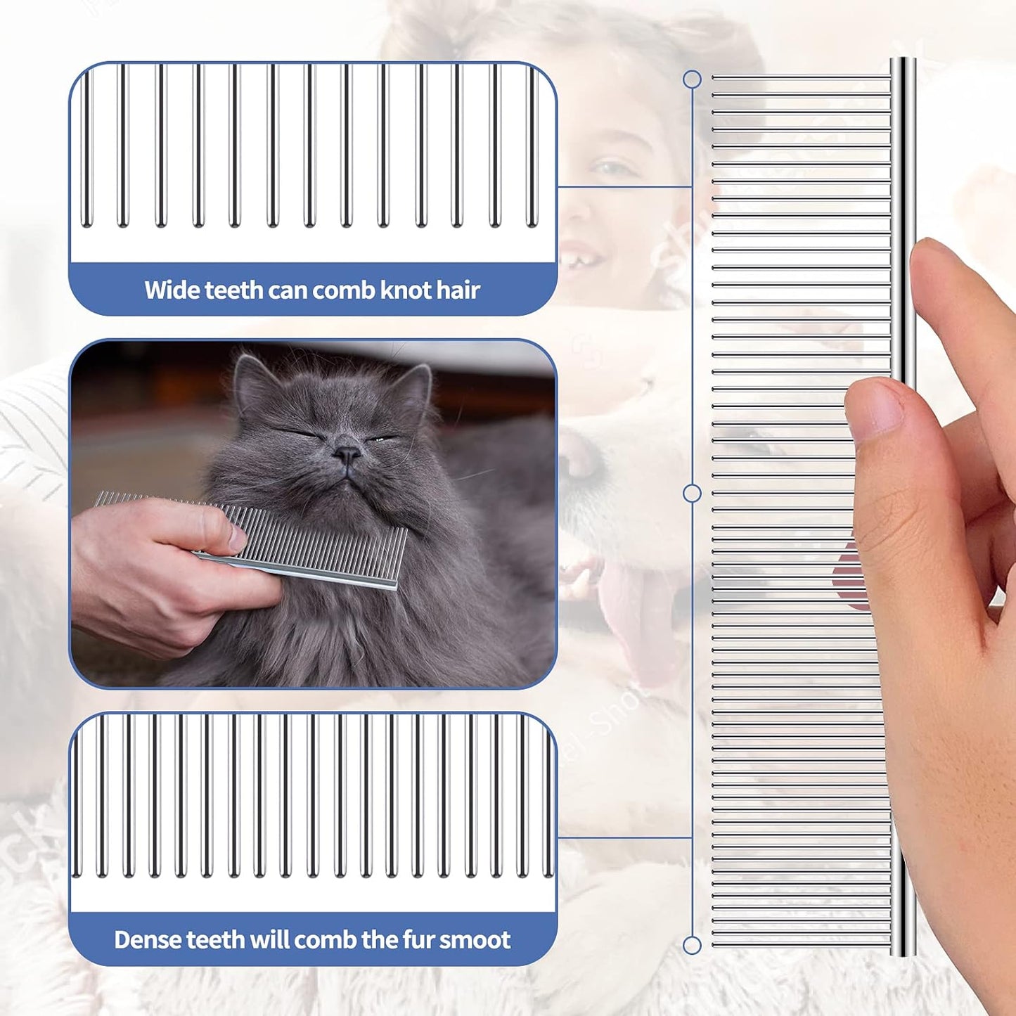 Dog Rake for Undercoat Long Tooth Dogs Comb, Rake Brush+Stainless Steel Shedding Comb, Husky Undercoat Rake Grooming Tool Set for Big Dog Horse
