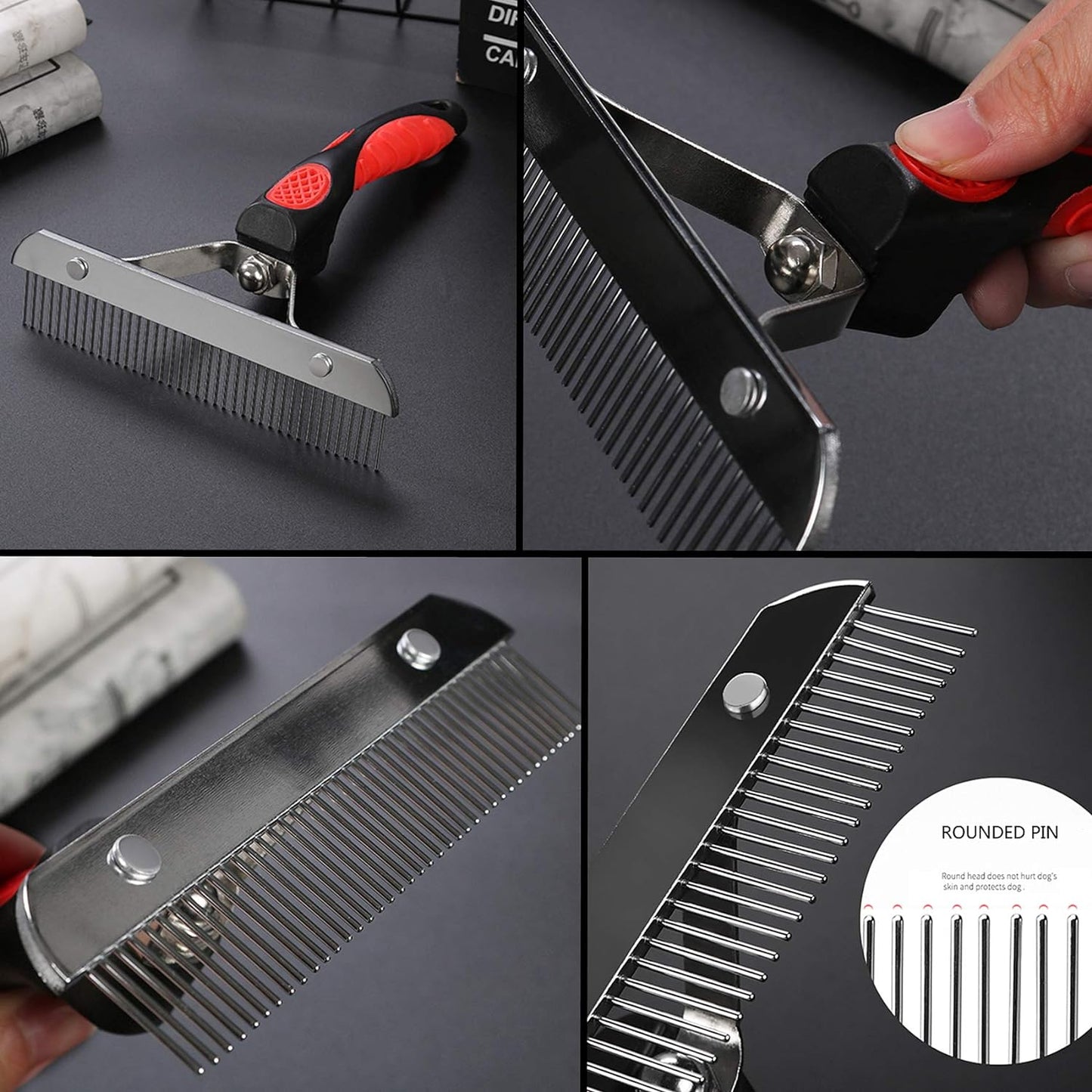 Dog Brushes for Grooming Large Dogs, Long Hair Dog Rake Pet Comb Pet Grooming Brush with Anti-Slip Handle, Steel Comb for Golden Retriever Husky German Shepherd