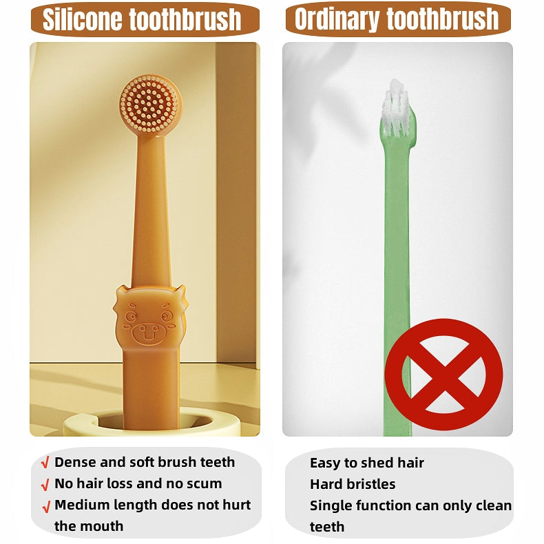 Dog Toothbrush, Pet Silicone Toothbrush Cat Tooth Brushing Kit with Storage Cup, 360° Doggie Kitten Toothbrush Tongue Cleaning Brush, Dental Care for Small Pets Ferret Dutch Pigs