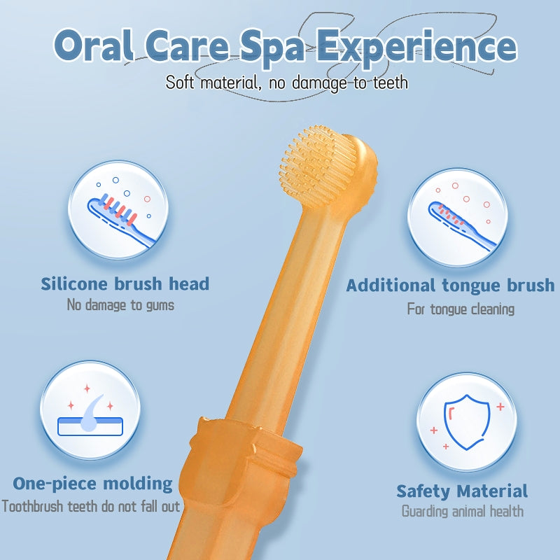 Dog Toothbrush, Pet Silicone Toothbrush Cat Tooth Brushing Kit with Storage Cup, 360° Doggie Kitten Toothbrush Tongue Cleaning Brush, Dental Care for Small Pets Ferret Dutch Pigs