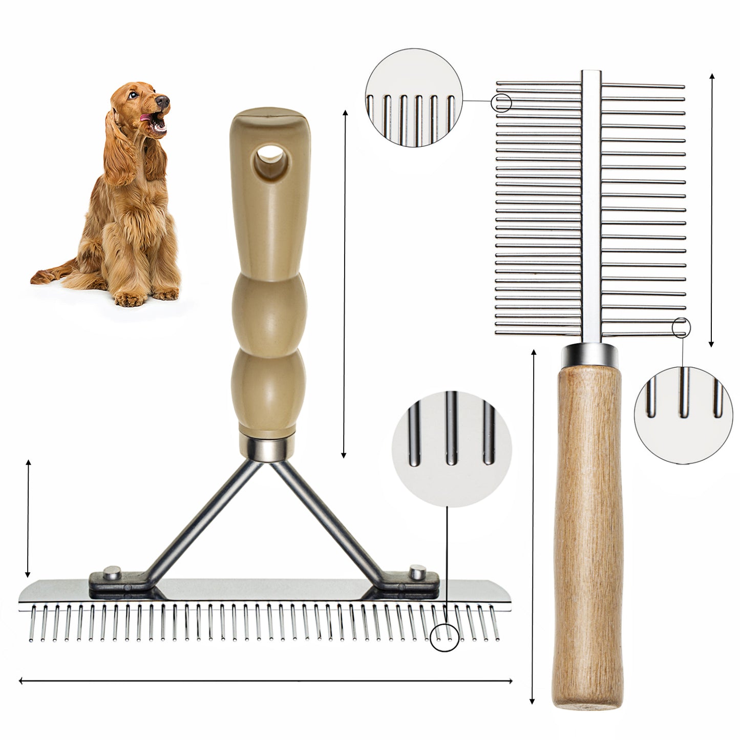 Undercoat Rake for Dogs, Grooming Brush Set Long Tooth Undercoat Dog Rake+Flea Comb,Deshedding Tool Beauty Steel Comb for Golden Retriever Husky German Shepherd Longhair Cat