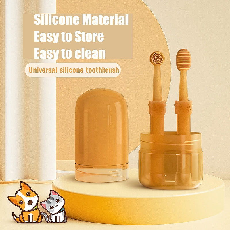 Dog Toothbrush, Pet Silicone Toothbrush Cat Tooth Brushing Kit with Storage Cup, 360° Doggie Kitten Toothbrush Tongue Cleaning Brush, Dental Care for Small Pets Ferret Dutch Pigs